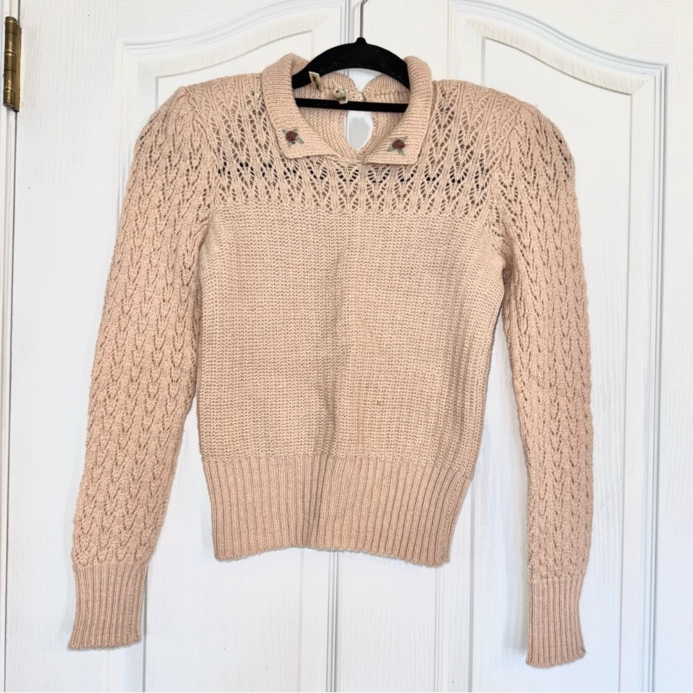 Vintage Handmade Wool Sweater By Chocolate Cake Knit Floral Collar Cottagecore